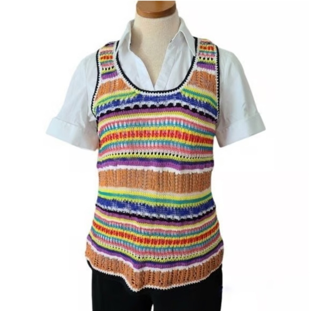 Trina Turk EUC Rainbow Crochet Knit Tank Sweater Vest Size M - Picture 7 of 7
